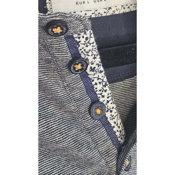 Denim & Flower Ricky Singh Men’s Large Polo Micro Stripe Floral Trim - Picture 6 of 7